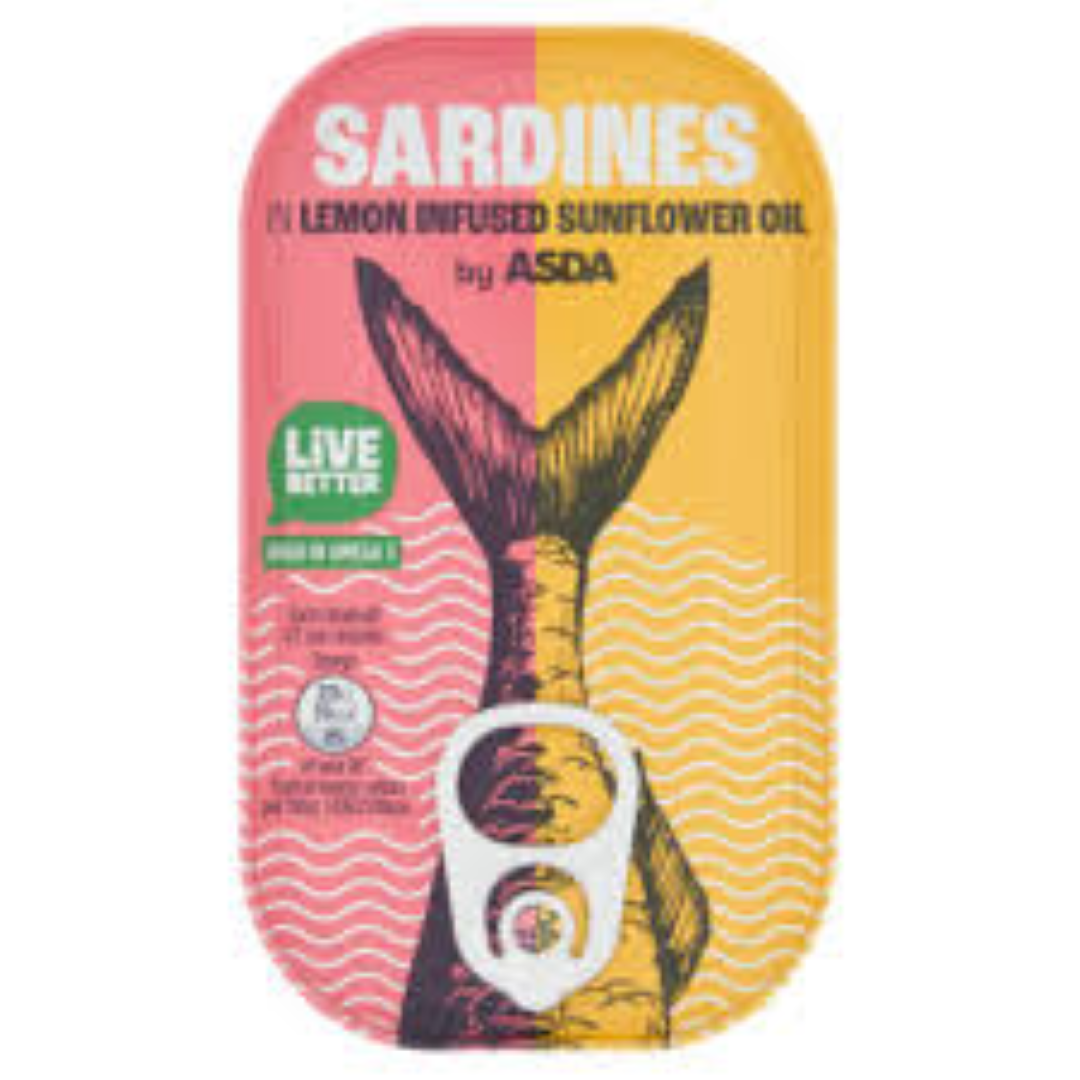 ASDA SARDINES IN SUNFLOWER OIL 120G